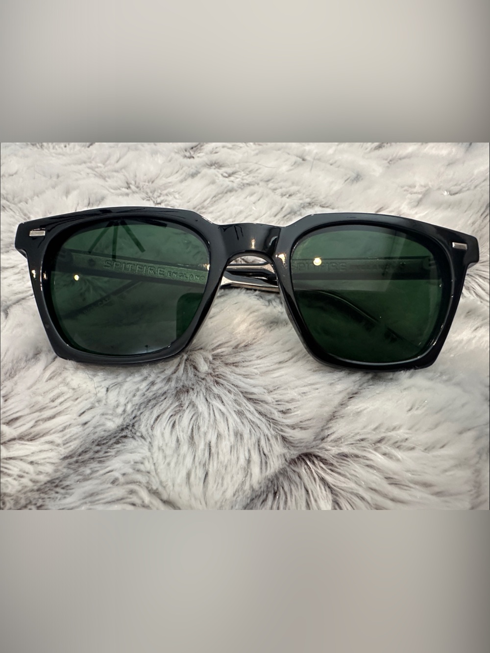 Spitfire Glossy Black Sunglasses with Green Lenses